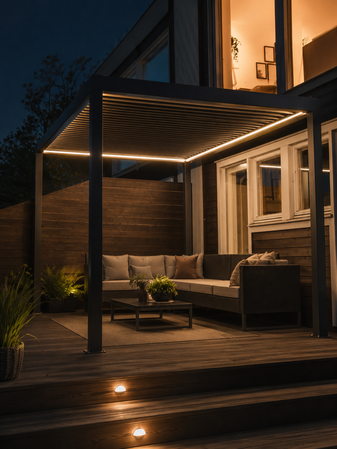 Iluminacion LED perimetral en pergola bioclimatica